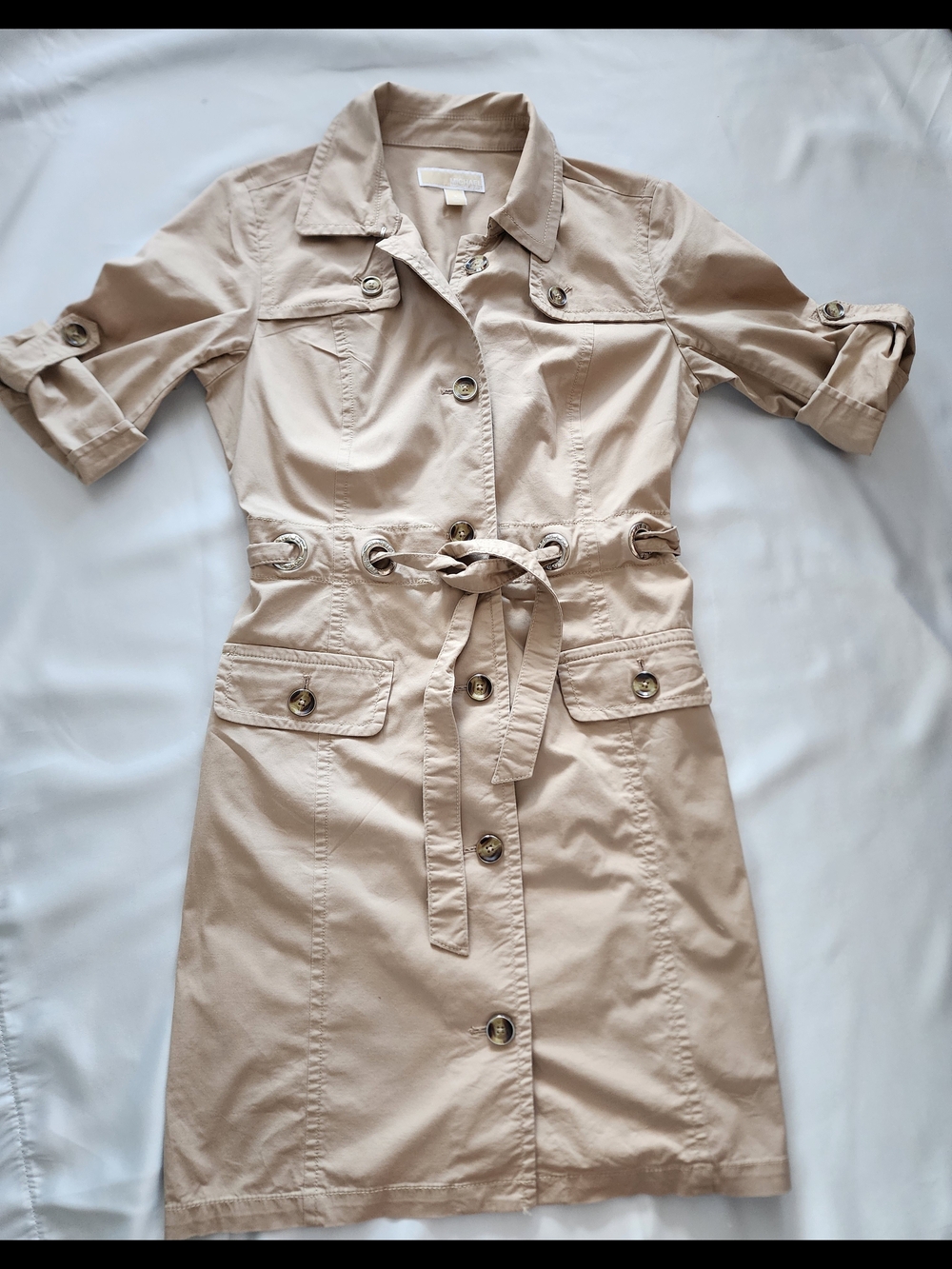 Michael Kors Khaki Belted Utility Shirt Dress Safari Mini Dress Size 8